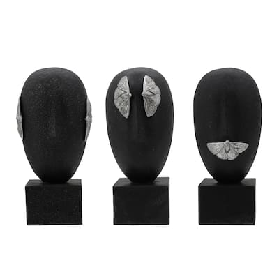 Resin Modern Sculptures with Butterfly Decorative Art (Set of 3) - 6" x 6" x 13"