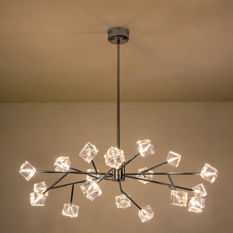 18-Light Modern Glam Luxury Sputnik Linear Cluster Crystal Chandelier for Dining Room/Living Room