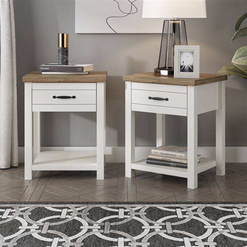 Milligan Wood Nightstand with 1 Drawer and Shelf, Set of 2