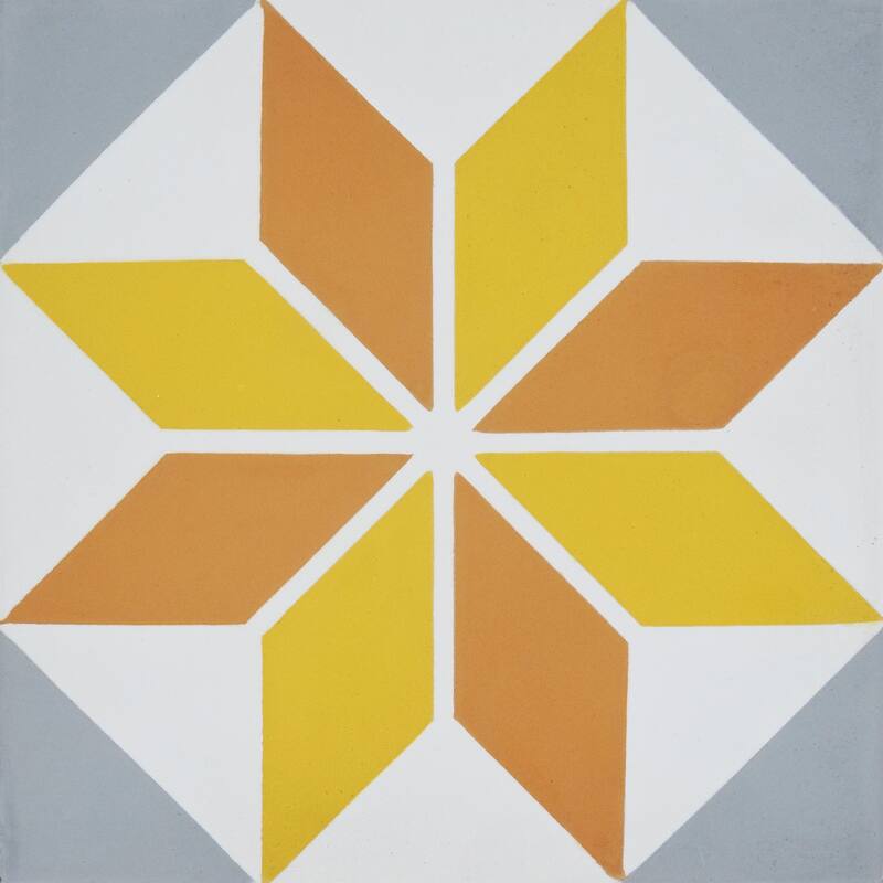 Assila Handmade Cement Tile, 8x8, Gold-Orange-Grey