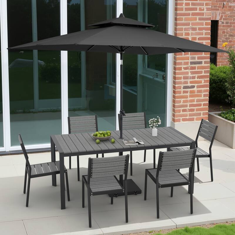 9/11-Piece Outdoor Dining Set Aluminum Table and Stackable Chairs w/10 ft Umbrella and Base