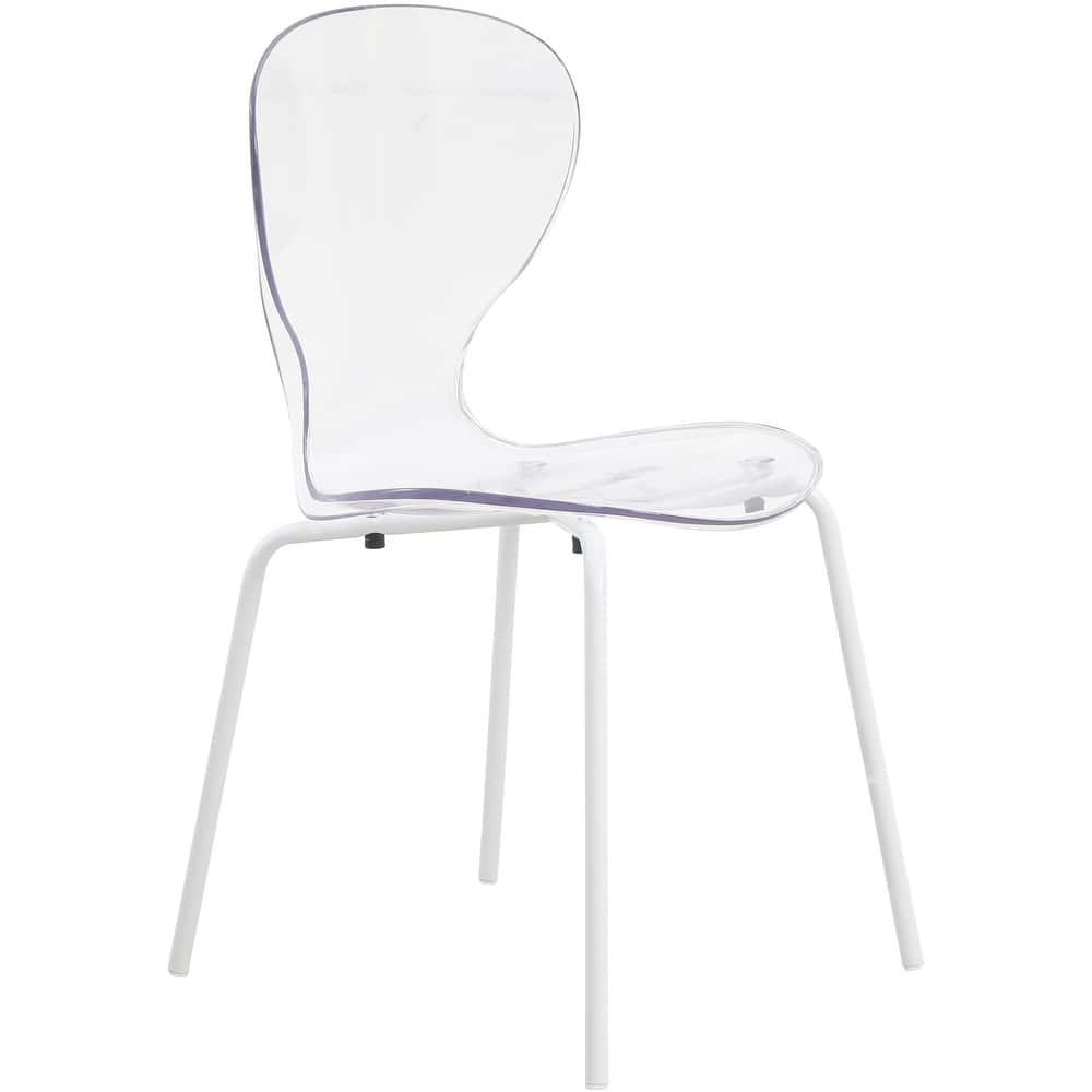 Oyster Modern Stackable Transparent Accent Dining Chair with Stainless Steel Legs for Dining rooms, Kitchens, or Offices.