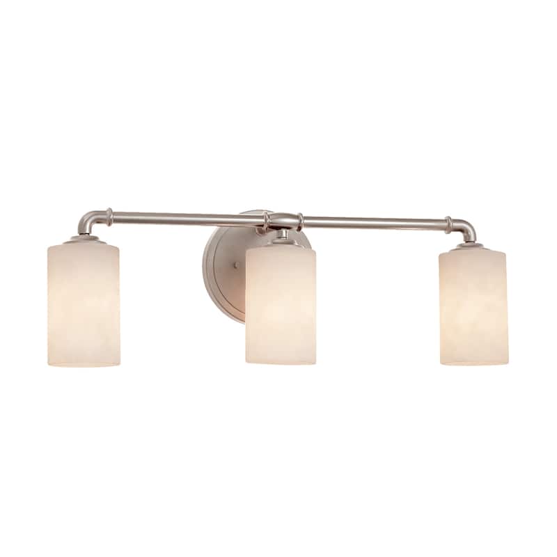 Justice Design Clouds Bronx 3-light Brushed Nickel Bath Bar, Clouds Cylinder w/ Flat Rim Shade
