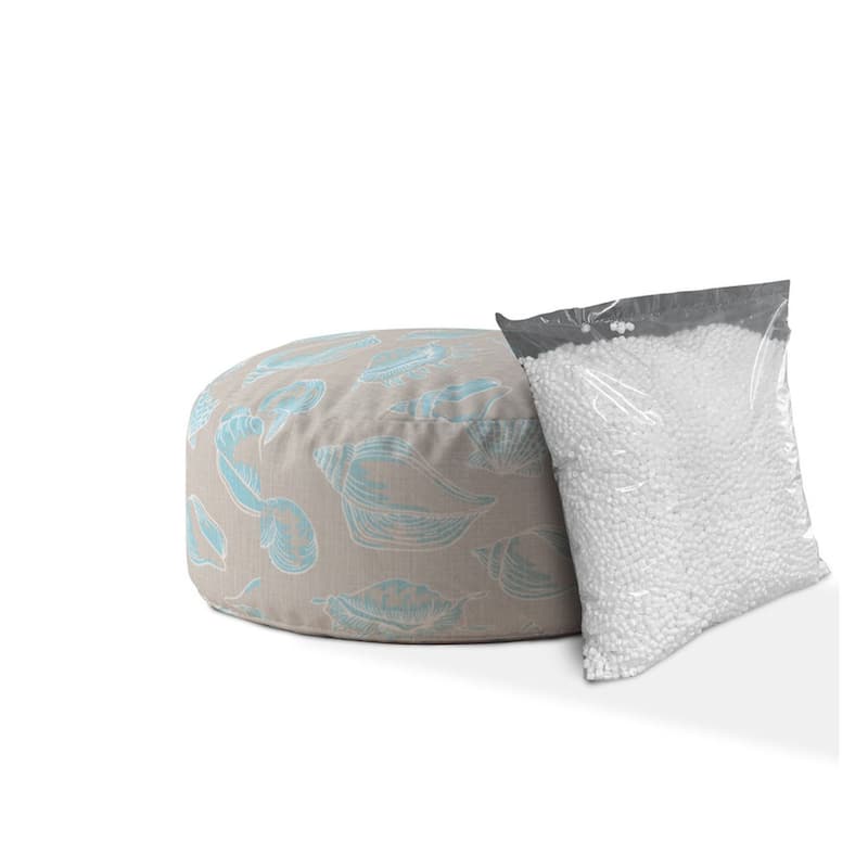 HomeRoots 24" Blue Canvas Round Seashell Pouf Cover