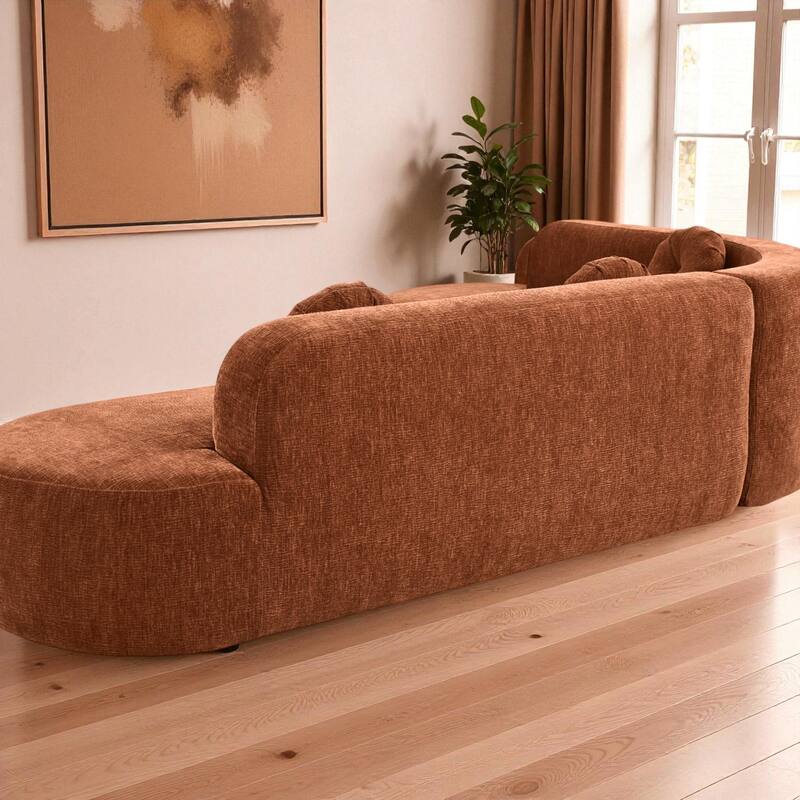 122" Extra Large Curved Sectional Sofa Soft Upholstery with 3 Round Cushions High-Resilience Foam Modern Living Room Couch