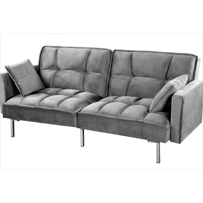 Bernal 75.6"W Velvet Futon Sofa Bed Sleeper - Grey