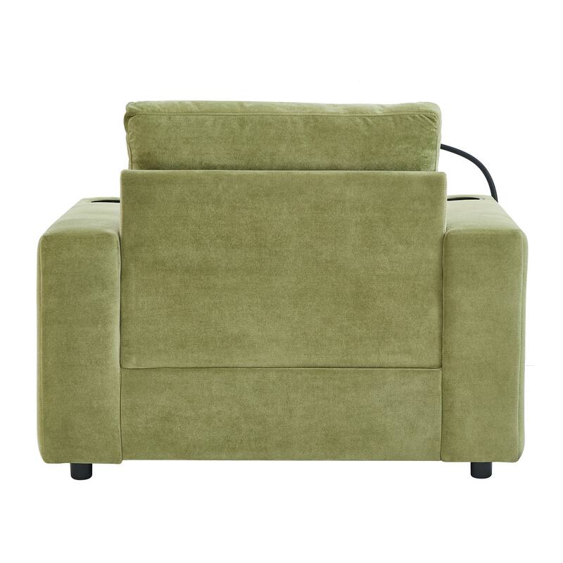 Armchair 42.5" Chaise Lounge Sofa Couch With A Movable Storage Ottoman,Two Usb Ports,Two Cup Holders