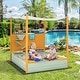 preview thumbnail 6 of 4, Kids Wooden Sandpit w/Removable Canopy & Water Bucket & Storage Bins