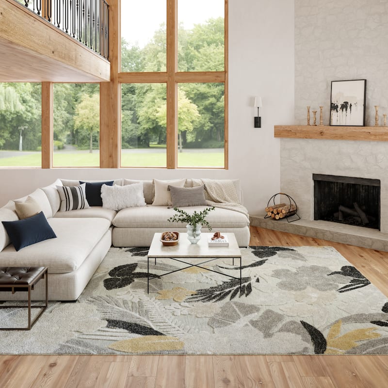 Nourison Suncoast Indoor/Outdoor Floral Area Rug. - 9' x 12' - Grey