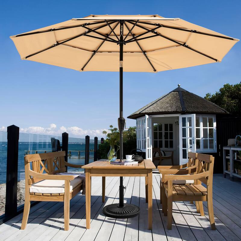 Outdoor Round Patio Vented Umbrella, Crank Handle, Push Button Tilt
