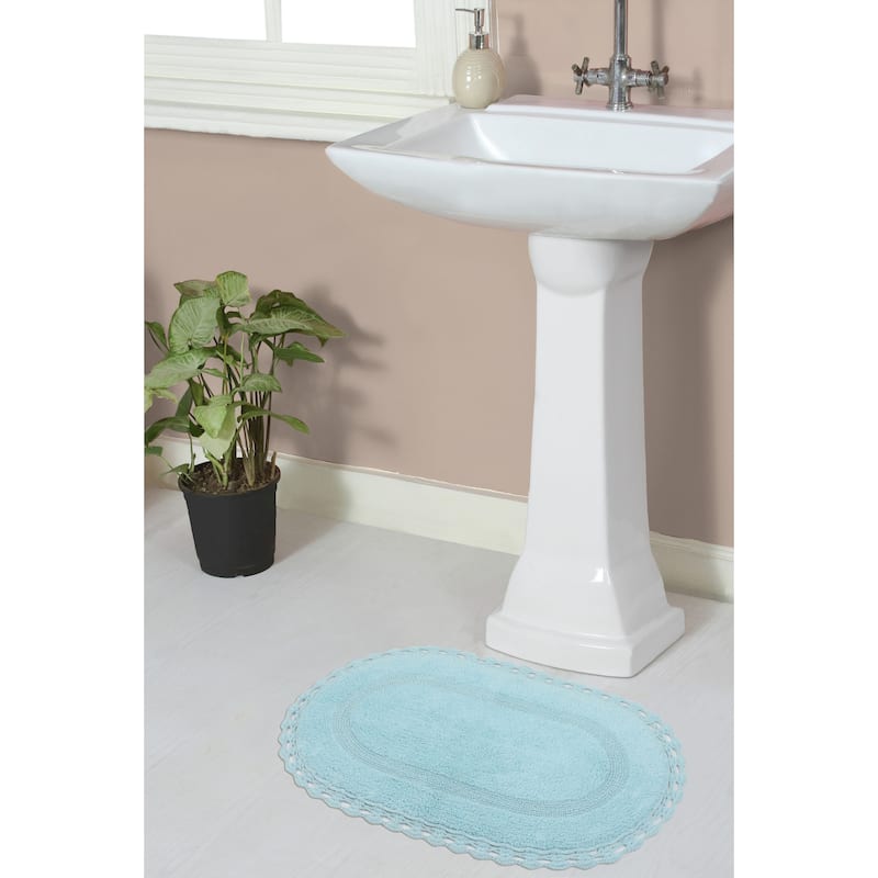 Hampton Contour Rug, Cotton Soft, Water Absorbent, Non Slip U Shape Contour Rug Machine Washable 20"x20" Contour - 17"x24" - Aqua