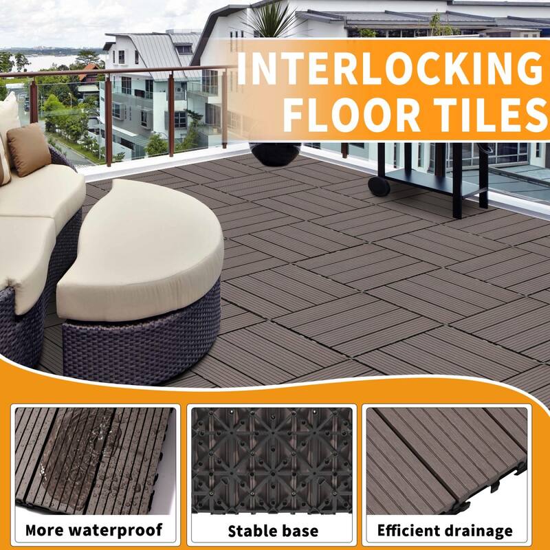 11.8" x 11.8" square wood-plastic composite deck tiles
