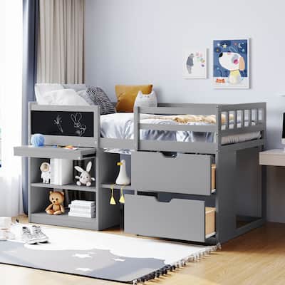 Space-Saving Twin Loft Bed with Desk, Drawers, and Blackboard
