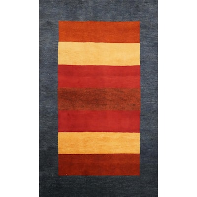 Hand Knotted Oriental 100% Wool Carpet Modern Stripe Oranges & Rust Gabbeh Area Rug - 6' 6'' X 4' 7''