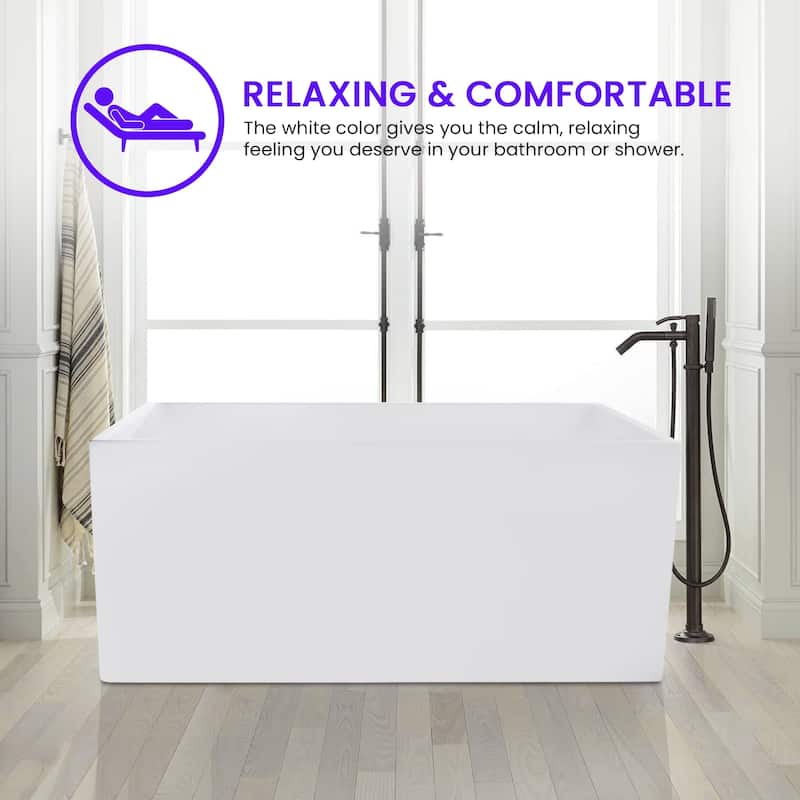 Vanity Art 47" x 29" White Acrylic Flatbottom Freestanding Bathtub