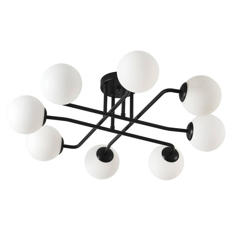 Retro - Modern Sputnik 8 - Light Semi - Flush Ceiling Light with Frosted Glass Spheres