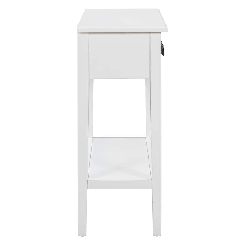Rustic Console Table with Open Shelf and Rubber Wood Legs