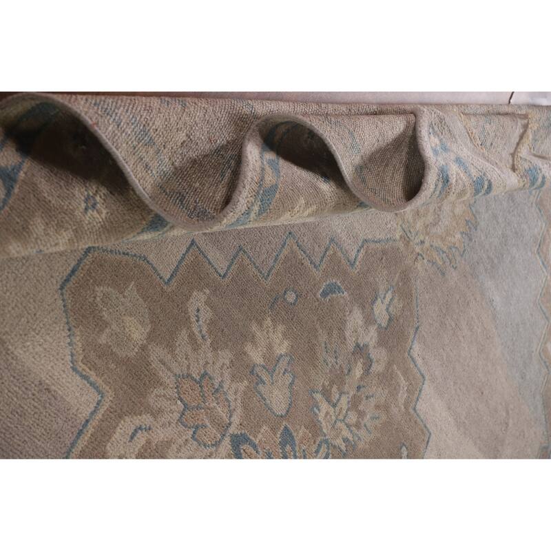Geometric Oushak Area Rug Hand-knotted Wool Carpet - 8'10"x 12'3"