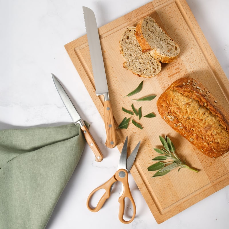 Martha Stewart 15 Piece Austenwood German Stainless Steel Cutlery Knife Block Set W/ Italian Olive Wood Forged Handle