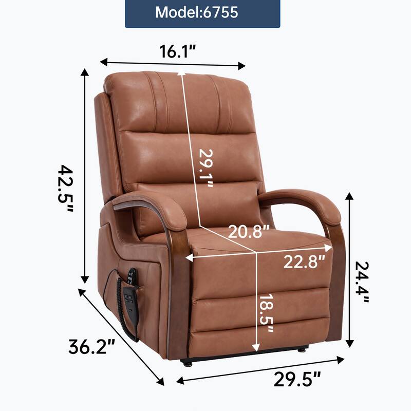 Power Leatheraire Lift Recliner Chair Dual Motor Infinite Position Up to 350 LBS with Solid Wood Armrests