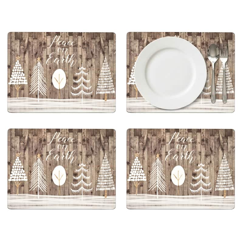Pimpernel Rustic Placemats Cork Backed Boards Table Mats Snow Tree Heat Resistant - 15.7" L x 11.7" W - 15.7" L x 11.7" W - Multicolored