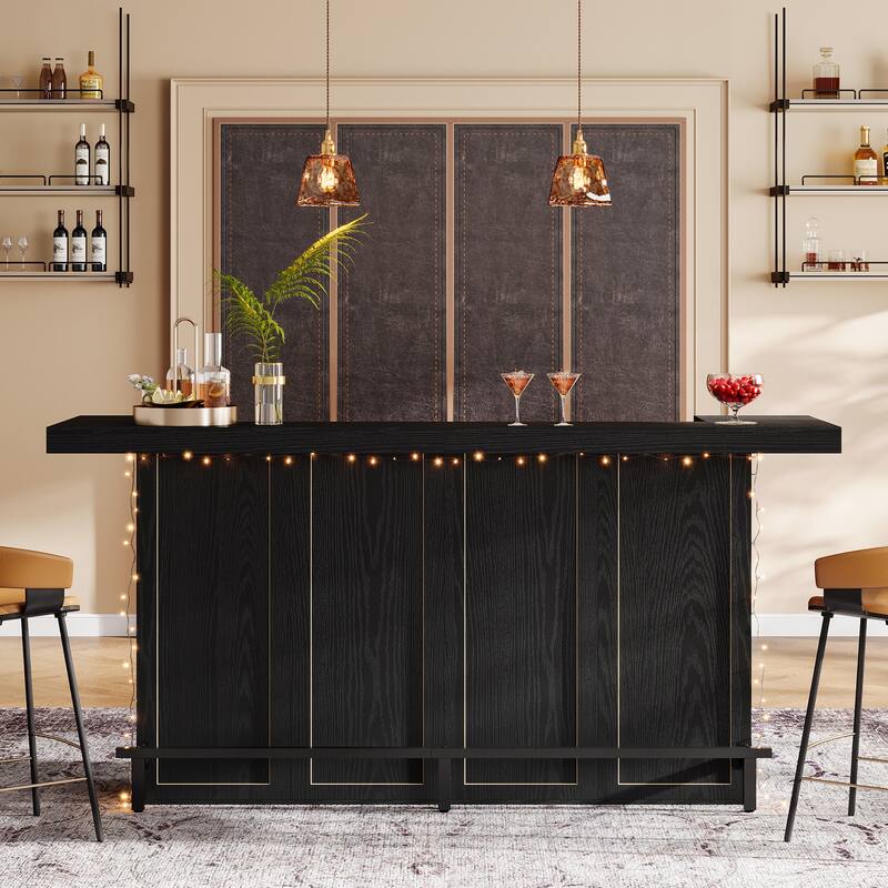 4-Tier Wooden Bar Table, 70.9" Large Home Bar Unit with Storage Shelves for Home, Patio, Basement