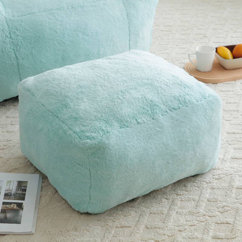 Faux Fur Shell Bean Bag Chair Sets with Footstool and High-Density Foam