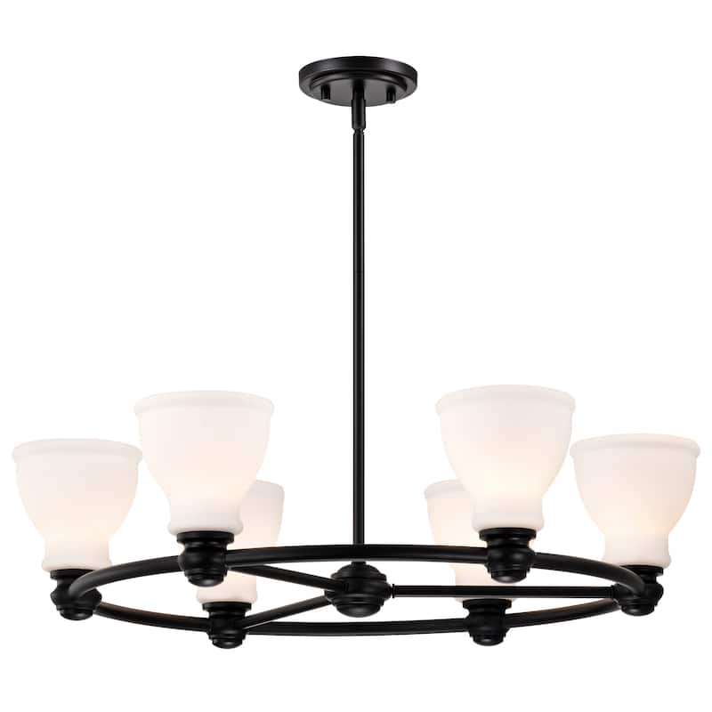 Russel 6 Light Chandelier Matte Black with Satin White Glass