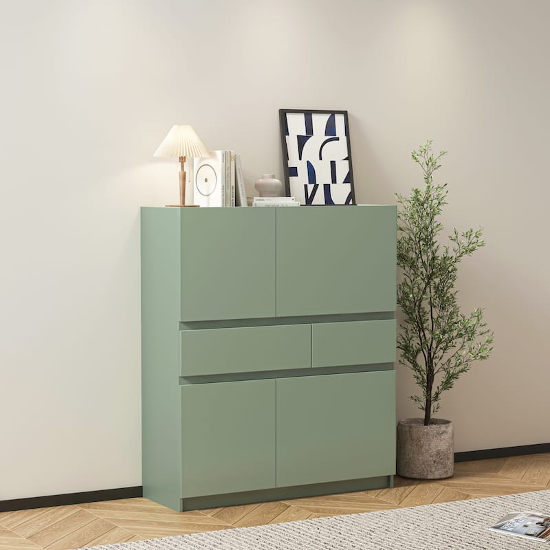 Wooden storage cabinet with 4 doors and 2 drawers