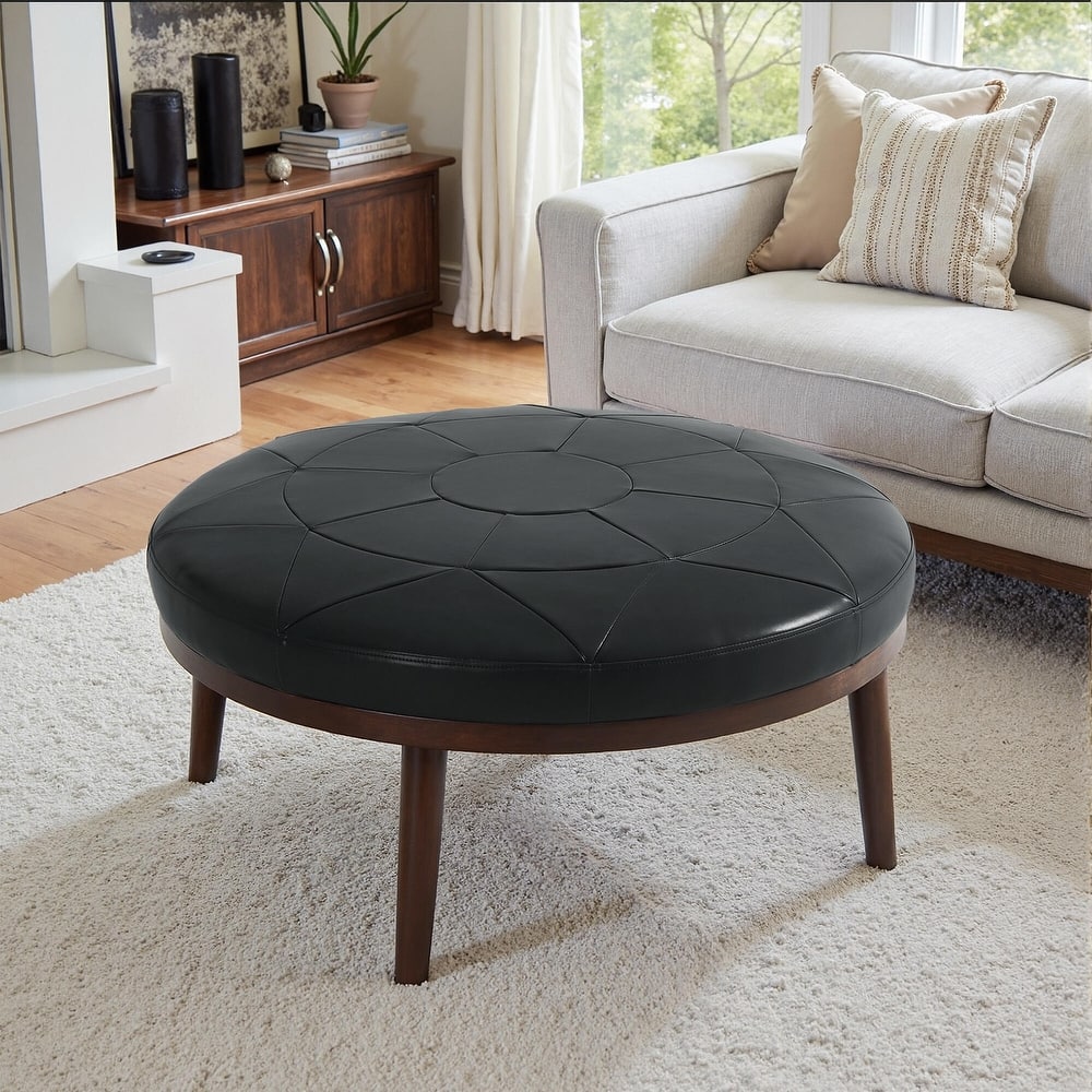 34.5" W Full-Grain Genuine Italian Leather Ottoman by Lumibee