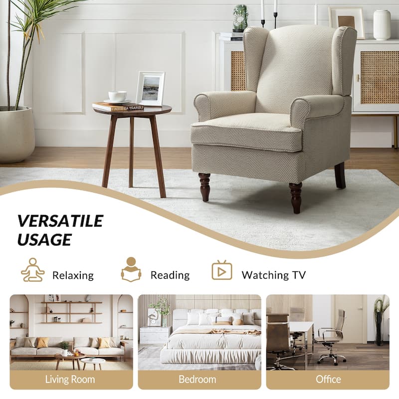 Epimethis Traditional Fabric Accent Wingback Armchair with Turned Legs by HULALA HOME