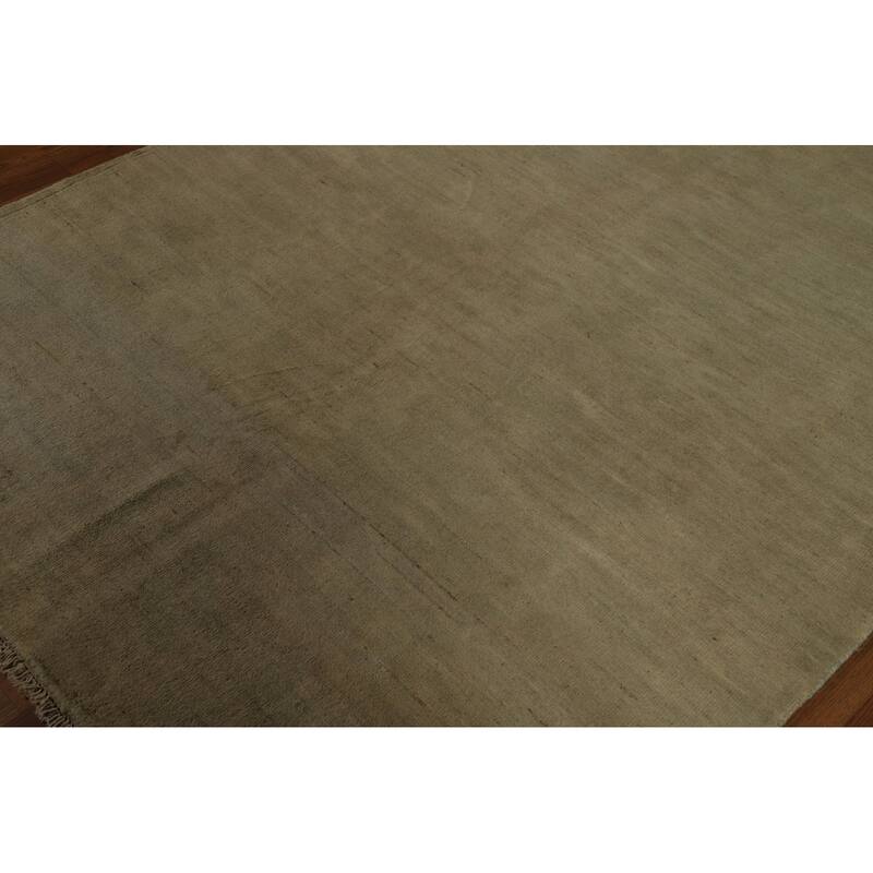 Gabbeh Oriental Rug Handmade Solid Green Wool Carpet - 5'0" x 6'6"