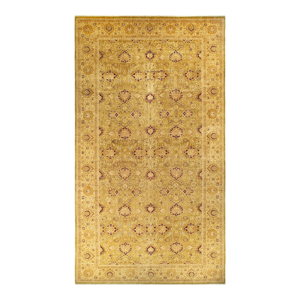 Overton Hand Knotted Wool Vintage Inspired Traditional Mogul Green Area Rug - 10' 3" x 20' 4"