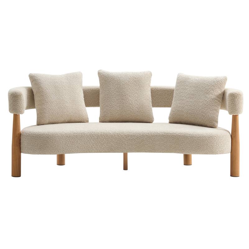 Luxe Modern Upholstered Curved 3-Seater Sofa with Wooden and Metal Legs