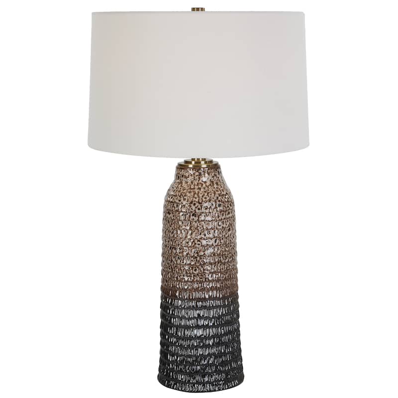 Mottled Ombre Table Lamp with Tapered Shade - 31" - Cream and Brown
