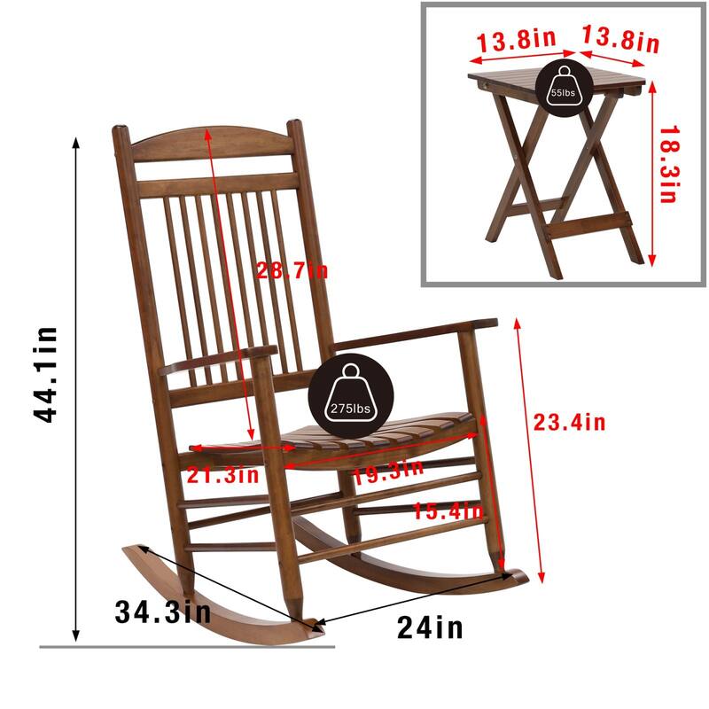 VEIKOUS 3-Piece Outdoor Rocking Chair Set with Folding Table for Patio and Porch