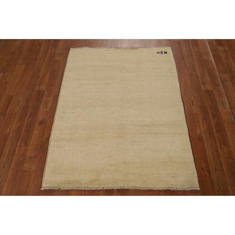 Gabbeh Modern Accent Rug Handmade Solid Beige Wool Carpet - 3'1"x 4'0"
