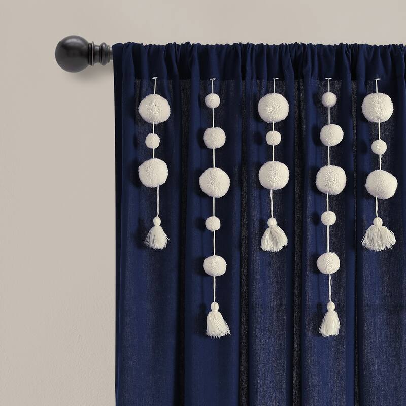 Lush Decor Boho Pom Pom Tassel Linen Window Curtain Panel (Single)