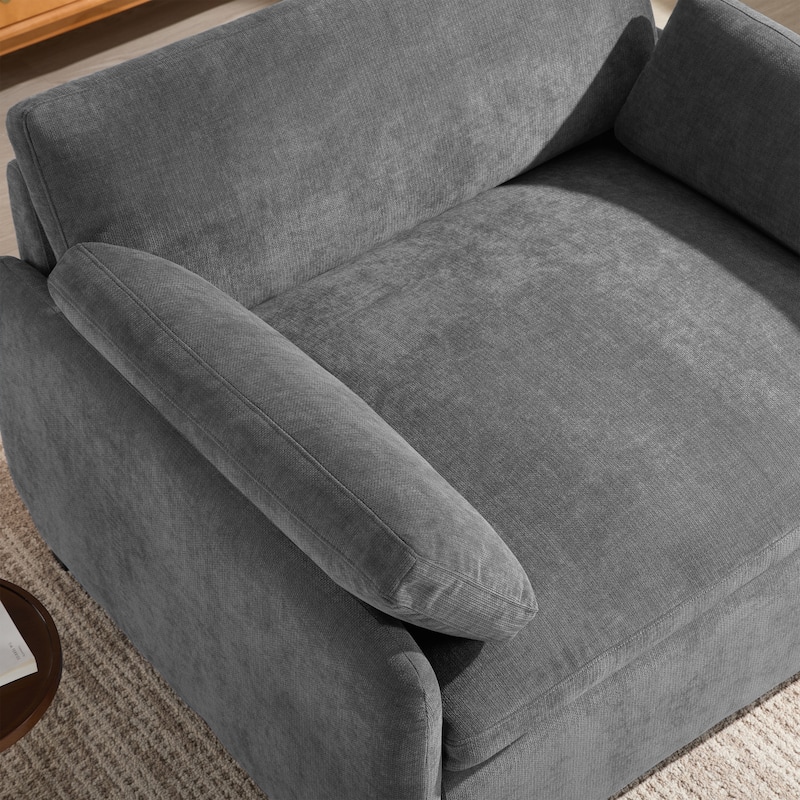 50" Oversized Chenille Lounge Chair - Wide Deep Seat Armchair with Color Block Design & Throw Pillows