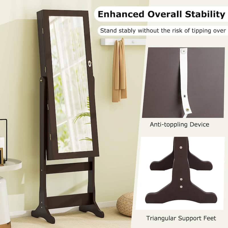 Costway Lockable Mirrored Jewelry Cabinet Armoire Organizer Storage - See Details