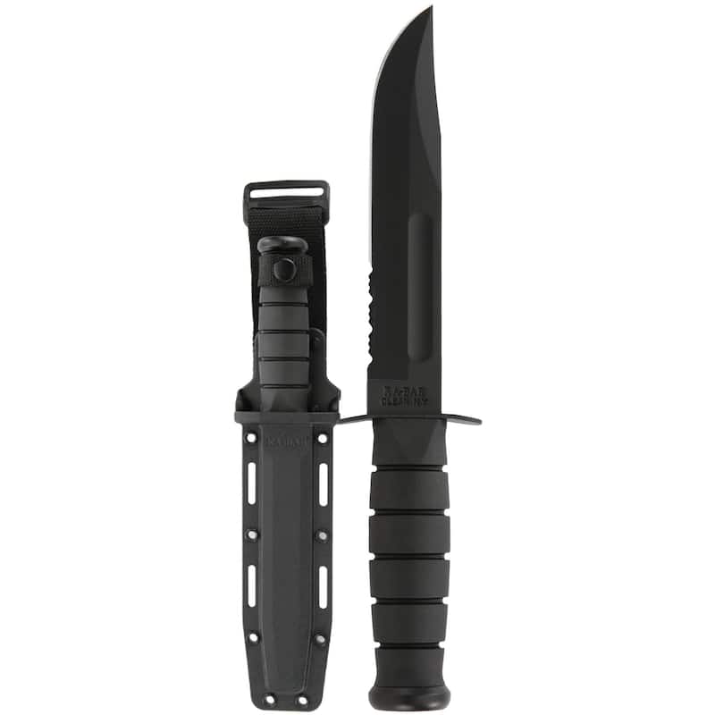 KA-BAR 7" Fixed Blade Full-Size Serrated Edge Knife w/ Sheath - Black