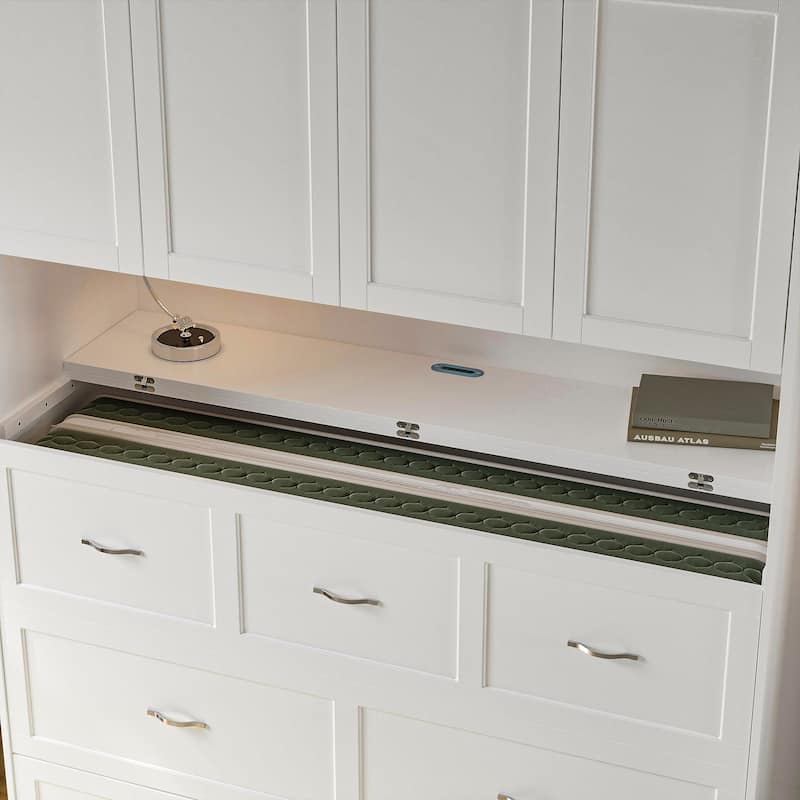 Full Size Storage Bed with Cabinet Convertible Pull Out Platform Bed with Power Outlets