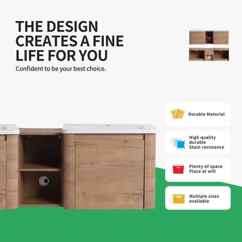 BNK 24''/28''/36''/40''/60''/68'' Bathroom Vanity With Sink, Floating Bathroom Vanity with Soft Close Doors and Shelf