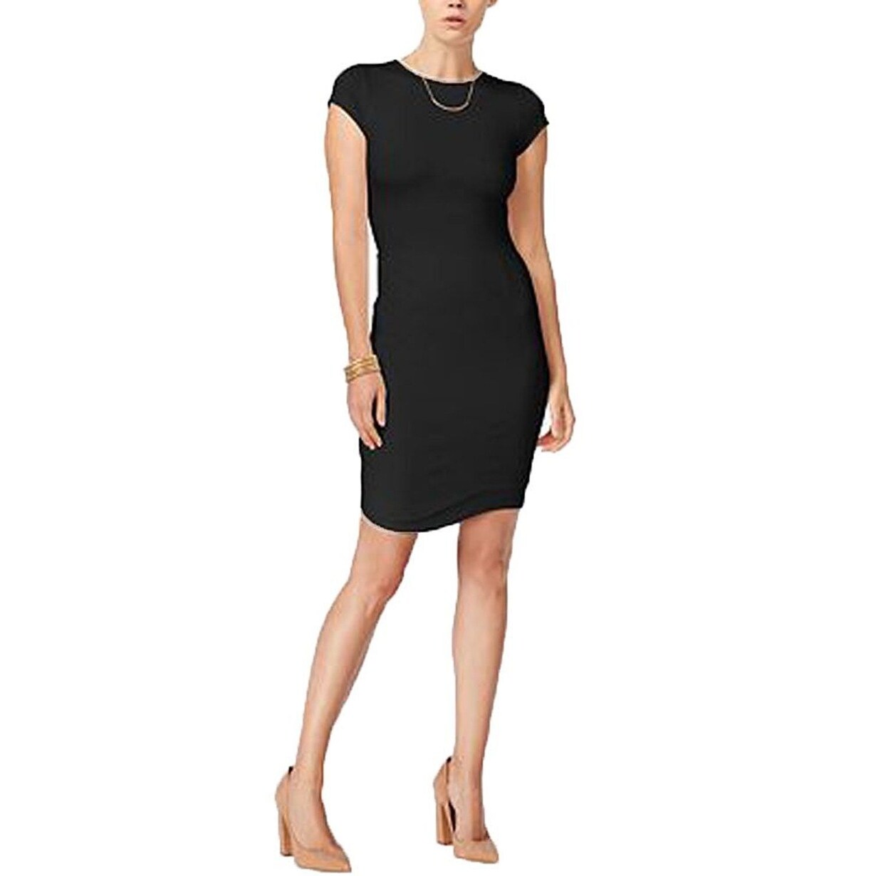 black cap sleeve bodycon dress