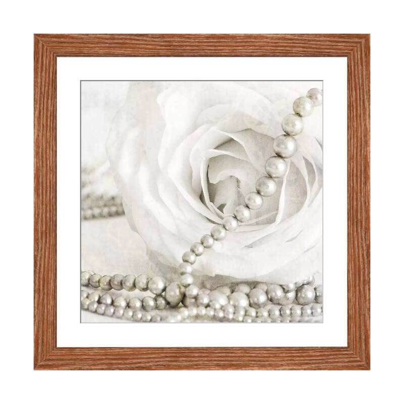 iCanvas "White Rose With Pearls" by Tom Quartermaine - Walnut - 24x24x1
