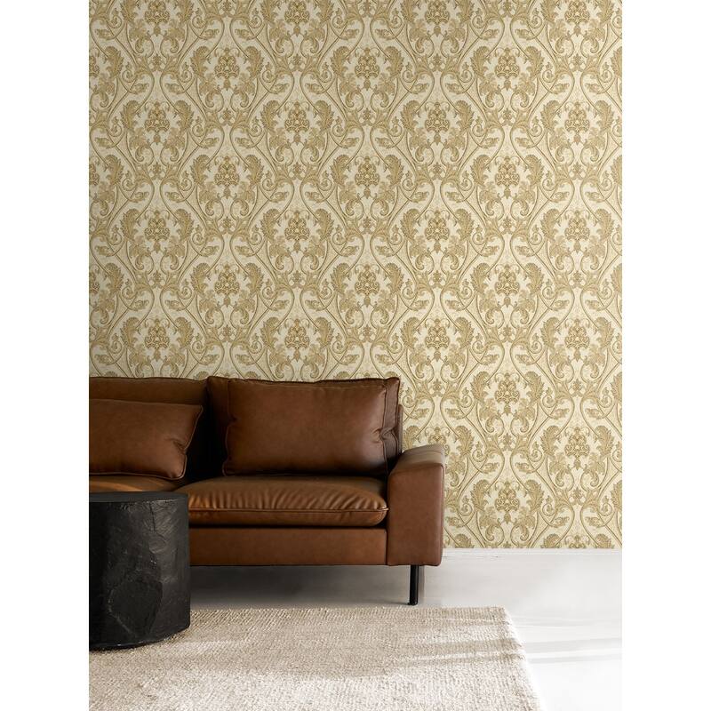 Seabrook Designs Longthorpe Damask Unpasted Wallpaper