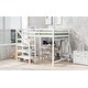 preview thumbnail 12 of 16, Full Size Loft Bed with Built-in Storage Staircase, Side Clothes Hangers and Safety Rail, Solid Wood Slats Support