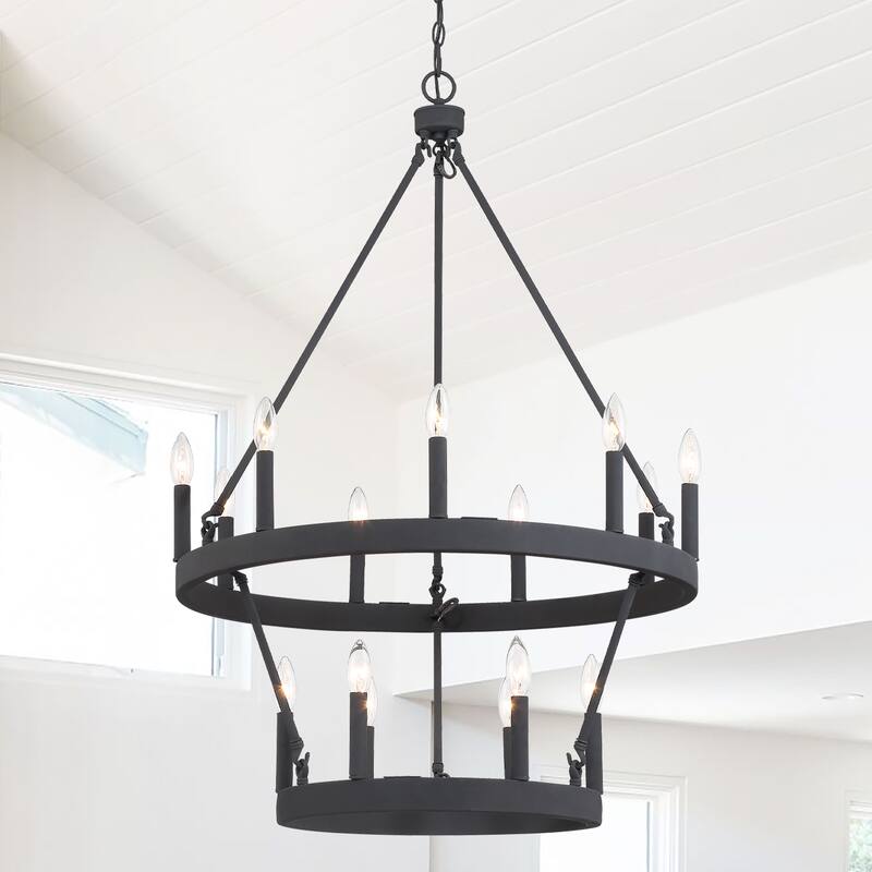 Acroma Farmhouse Black 15-light Tiered Chandelier for Dining Room - 27.5