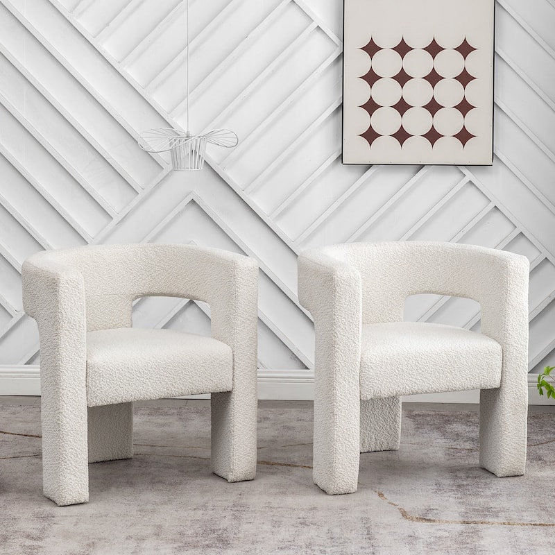 KINWELL 28" Wide Boucle Upholstered Square Armchair (Set of 2)