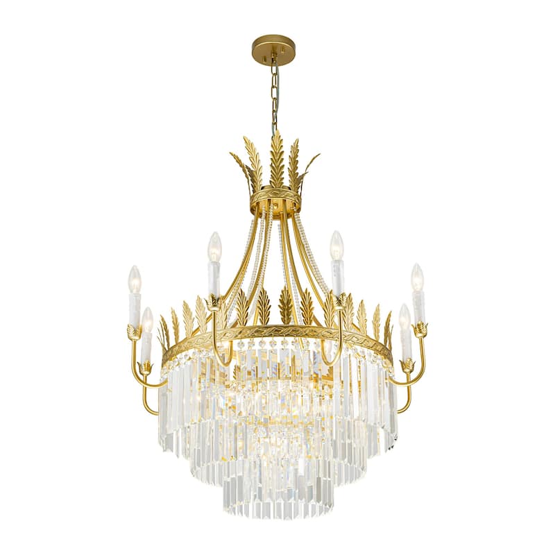 12-Light 3-Tier Mid-Century Modern Glam Gold Retro Large Crystal Chandelier for Living Room - 30.7 in. W x 37.4 in. H